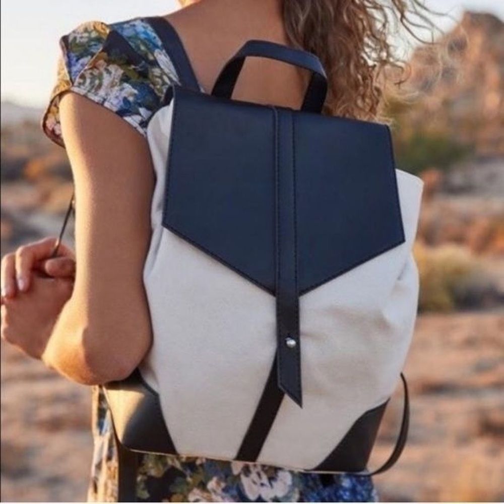 Deux Lux Faux‎ Leather Backpack Bag cream and black